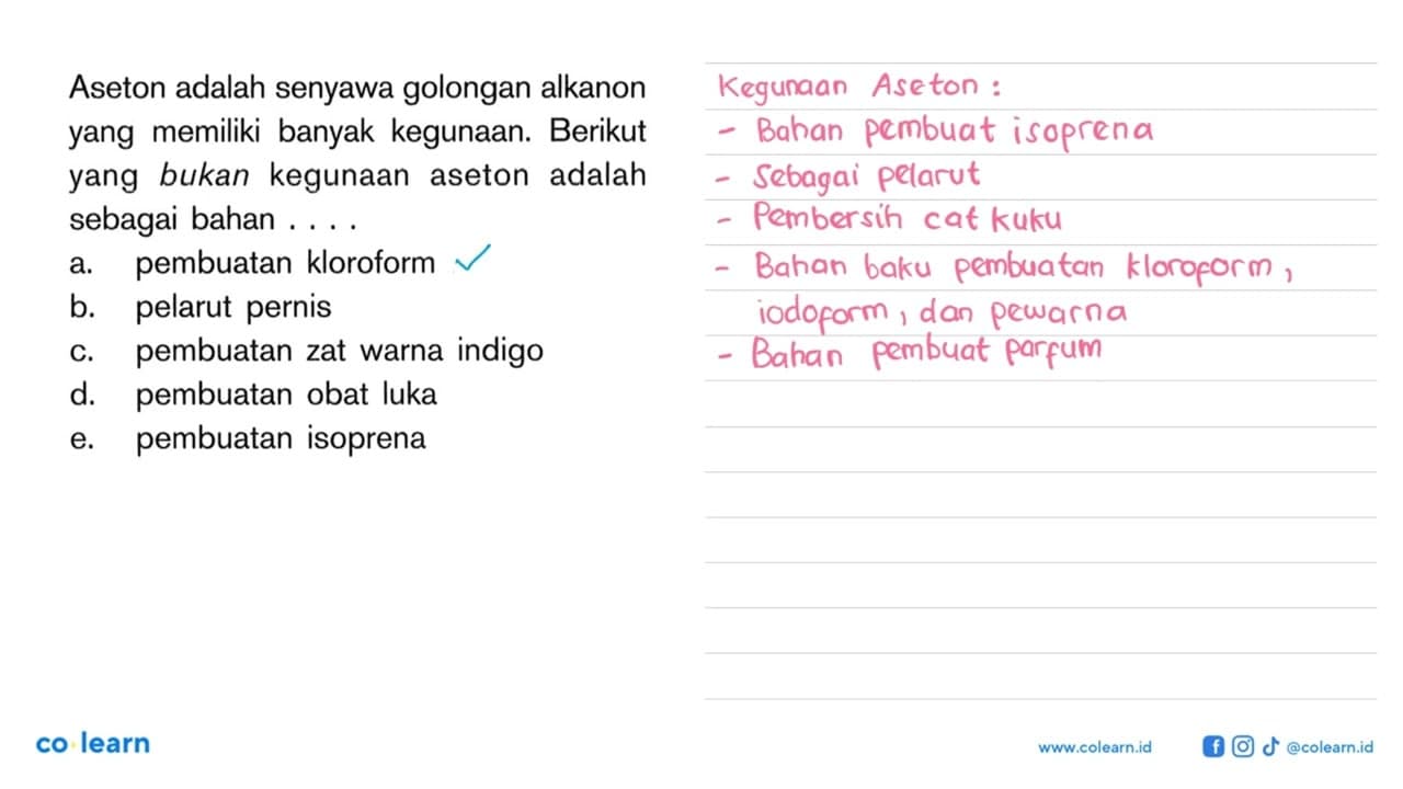 Aseton adalah senyawa golongan alkanon yang memiliki banyak