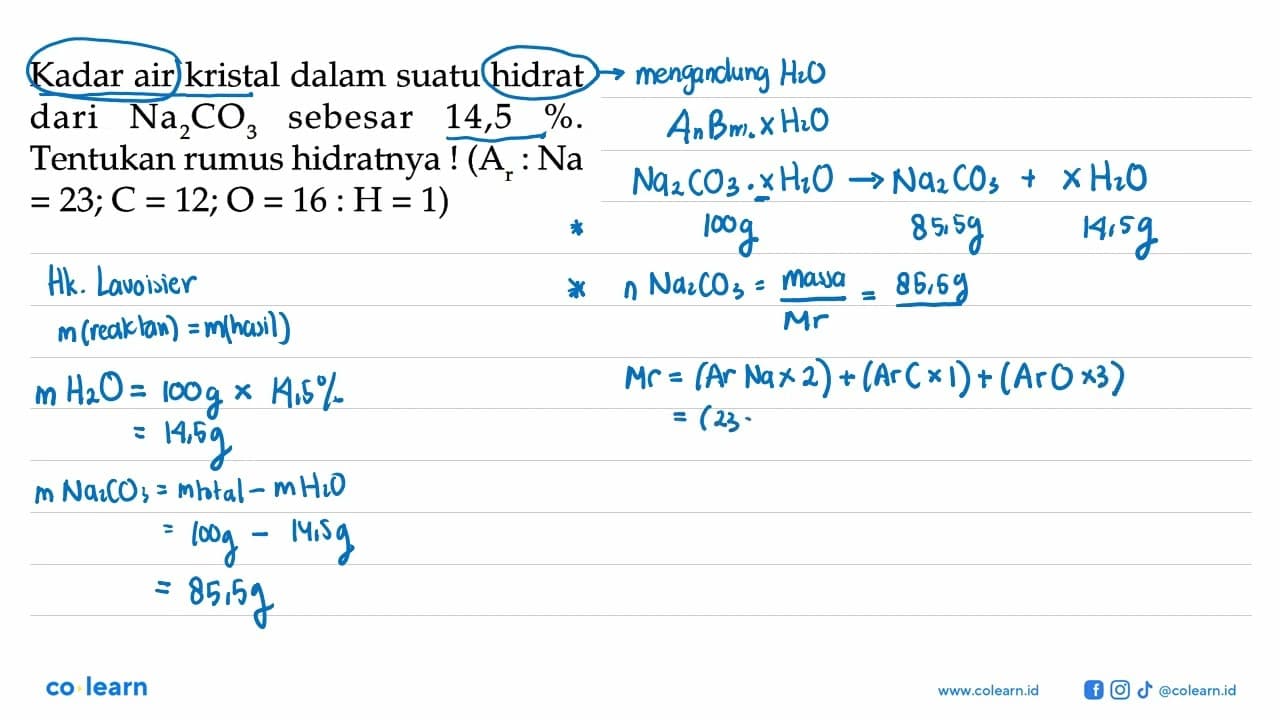 Kadar air kristal dalam suatu hidrat dari Na2CO3 sebesar