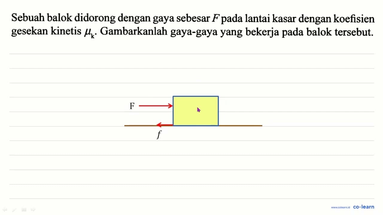 Sebuah balok didorong dengan gaya sebesar F pada lantai