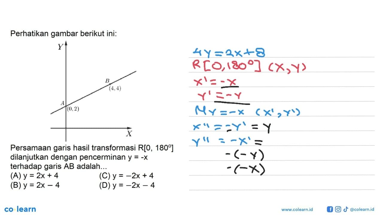 Perhatikan gambar berikut ini: Y A (0,2) B (4,4) Persamaan