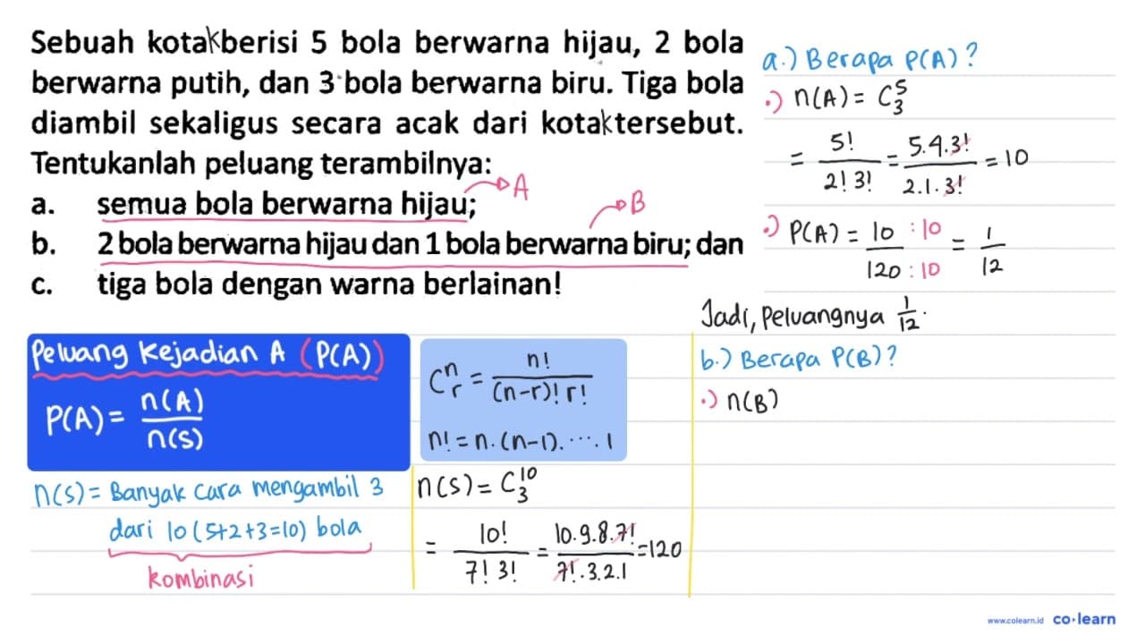 Sebuah kota berisi 5 bola berwarna hijau, 2 bola berwarna