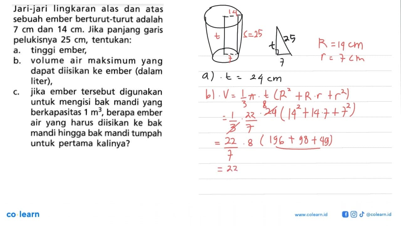 Jari-jari lingkaran alas dan atas sebuah ember