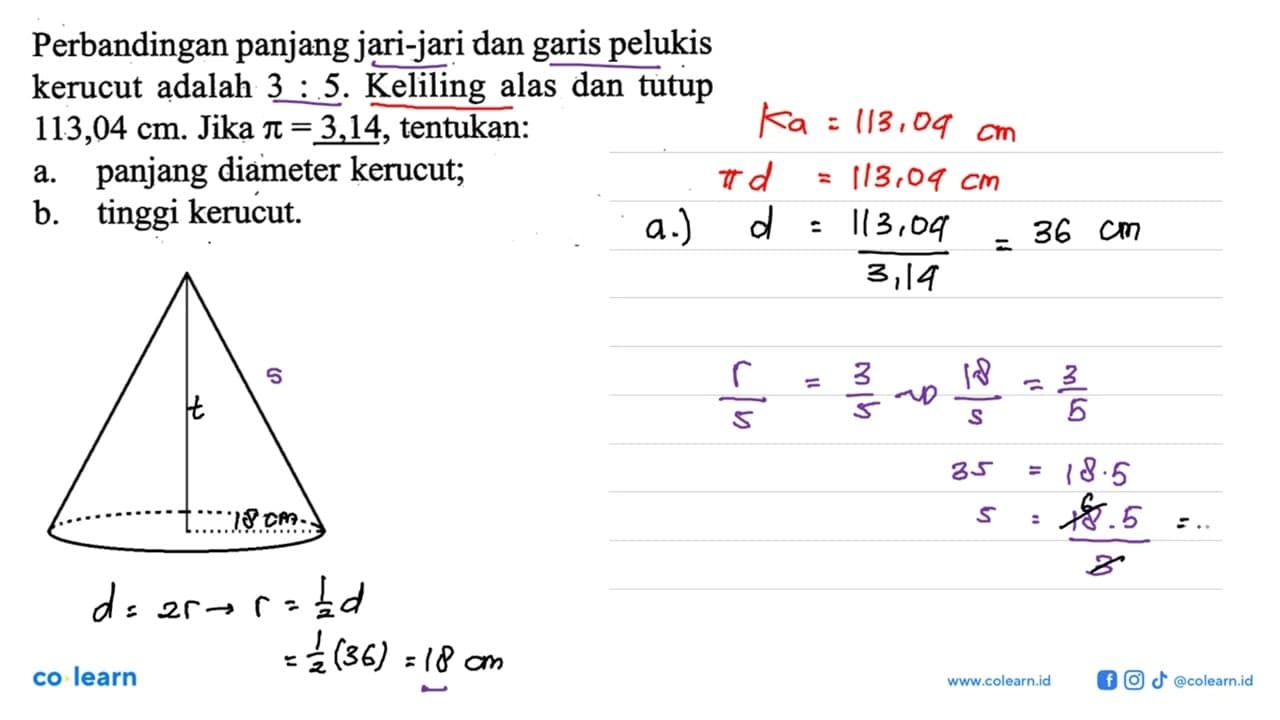 Perbandingan panjang jari-jari dan garis pelukis kerucut