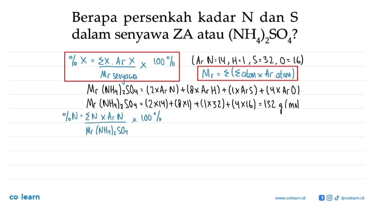 Berapa persenkah kadar N dan S dalam senyawa ZA atau