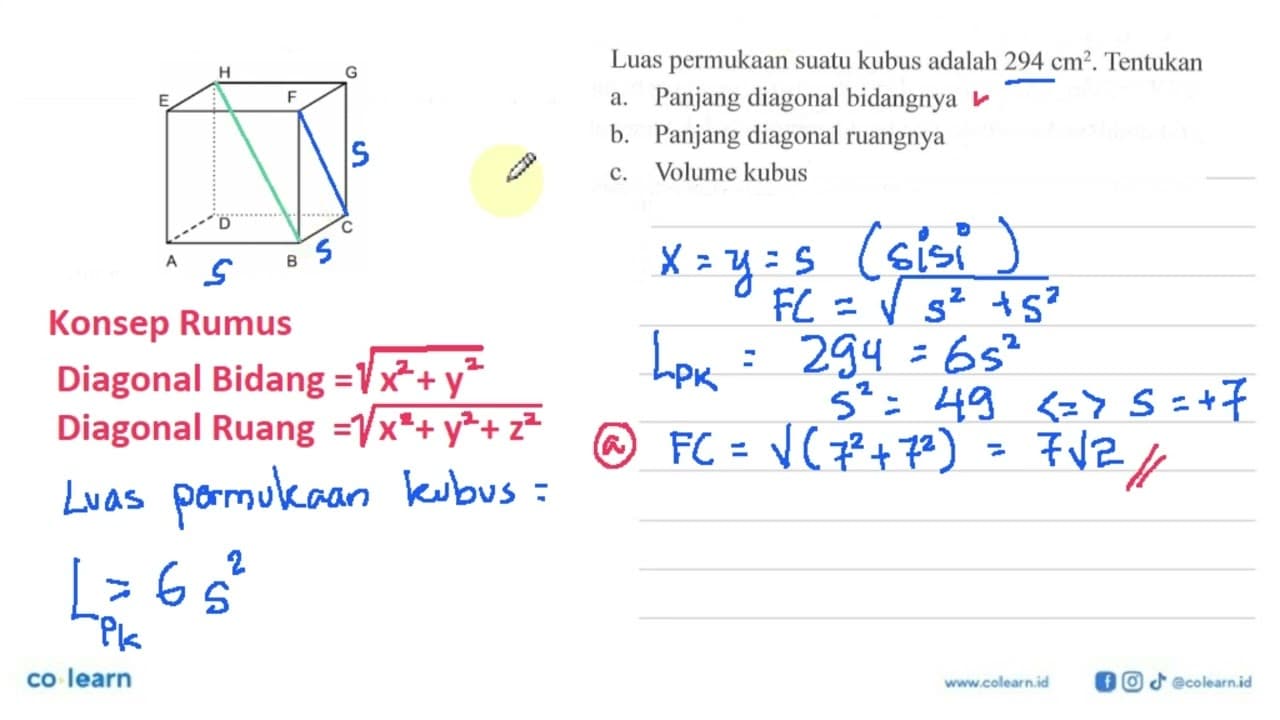 Luas permukaan suatu kubus adalah 294 cm^2 . Tentukana.