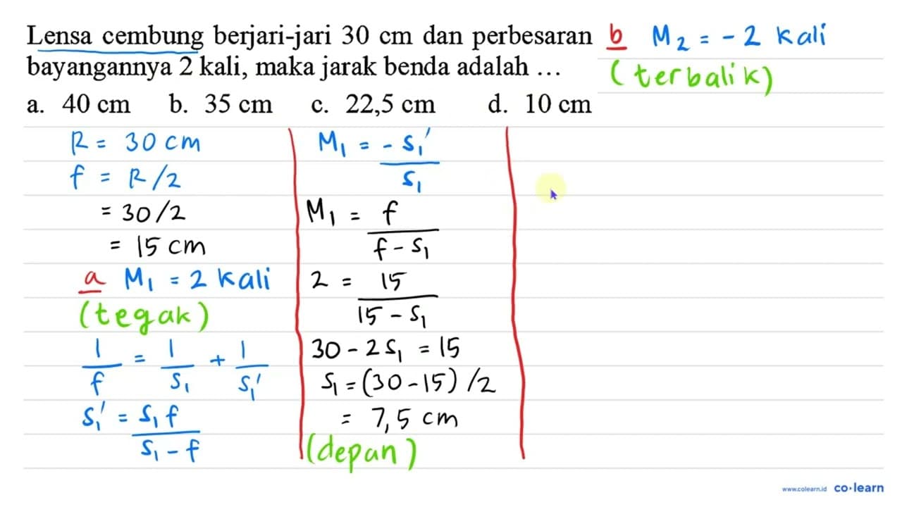 Lensa cembung berjari-jari 30 cm dan perbesaran bayangannya