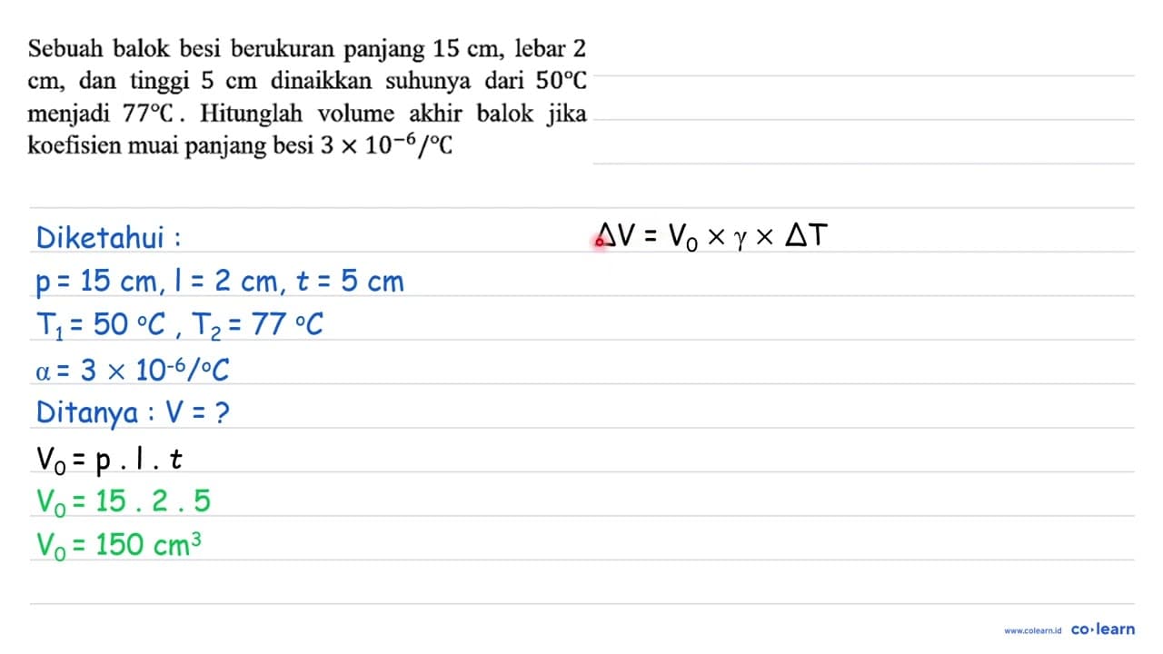 Sebuah balok besi berukuran panjang 15 cm, lebar 2 cm, dan