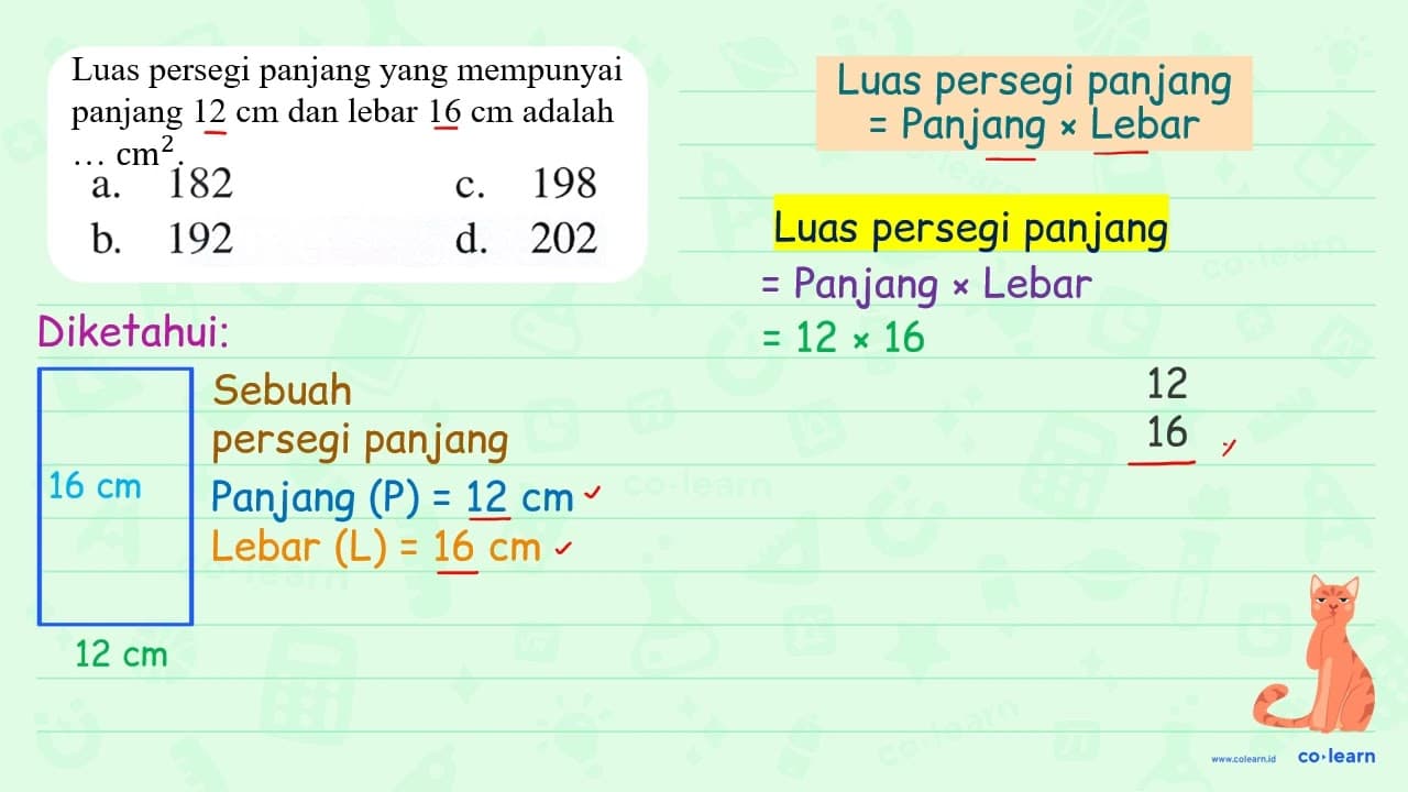 Luas persegi panjang yang mempunyai panjang 12 cm dan lebar