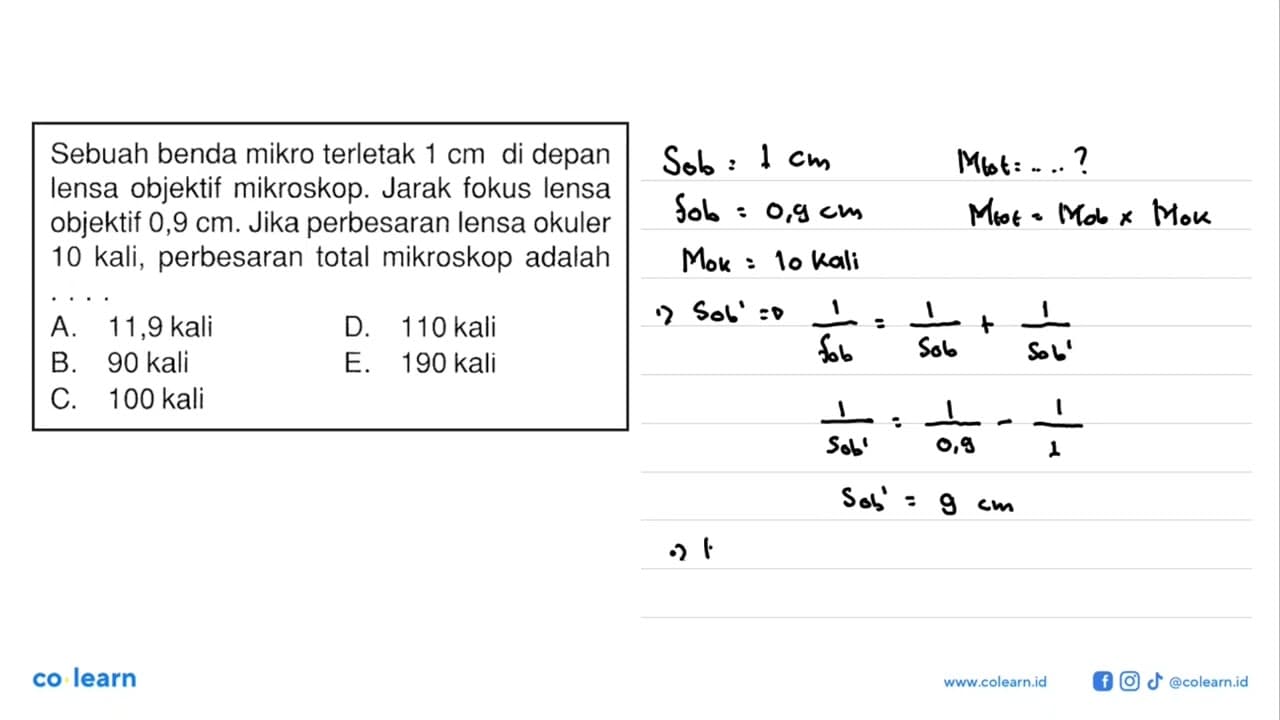 Sebuah benda mikro terletak 1 cm di depan lensa objektif