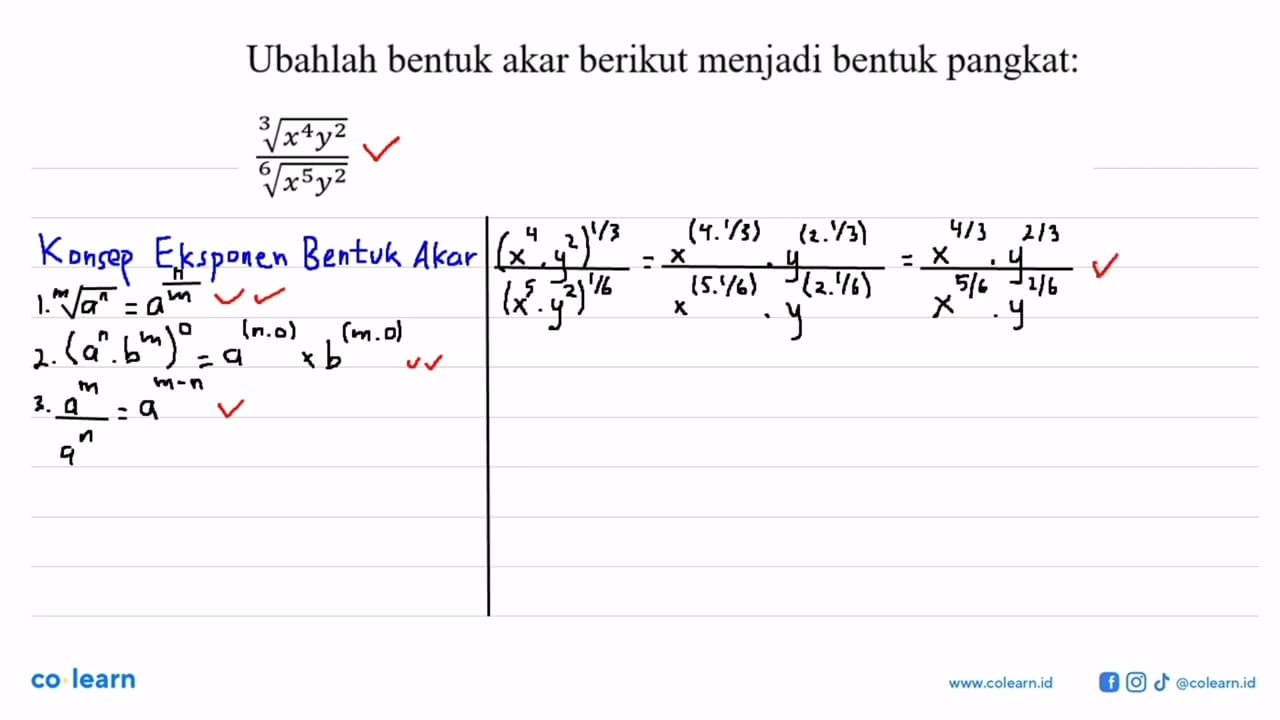 Ubahlah bentuk akar berikut menjadi bentuk pangkat: ((x^4