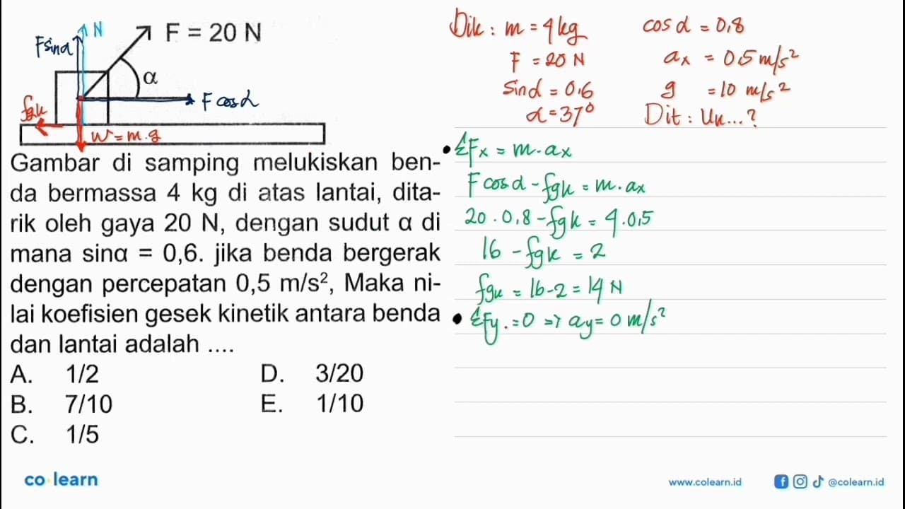 Gambar di samping melukiskan benda bermassa 4 kg di atas