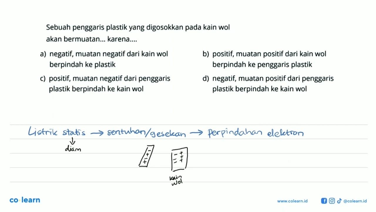 Sebuah penggaris plastik yang digosokkan pada kain wol akan