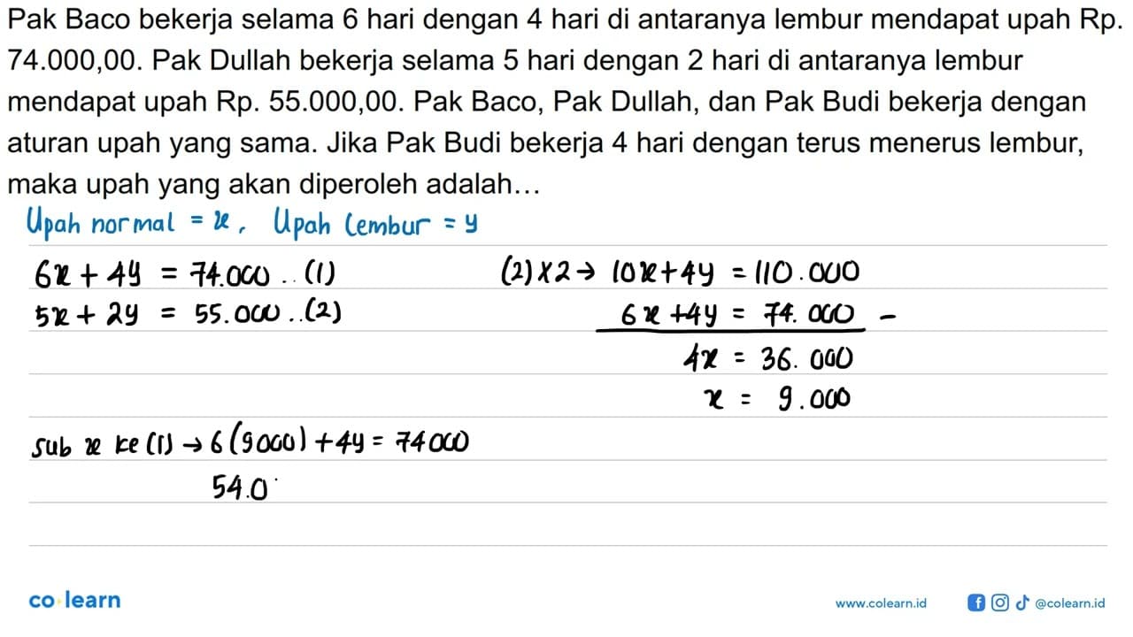 Pak Baco bekerja selama 6 hari dengan 4 hari di antaranya