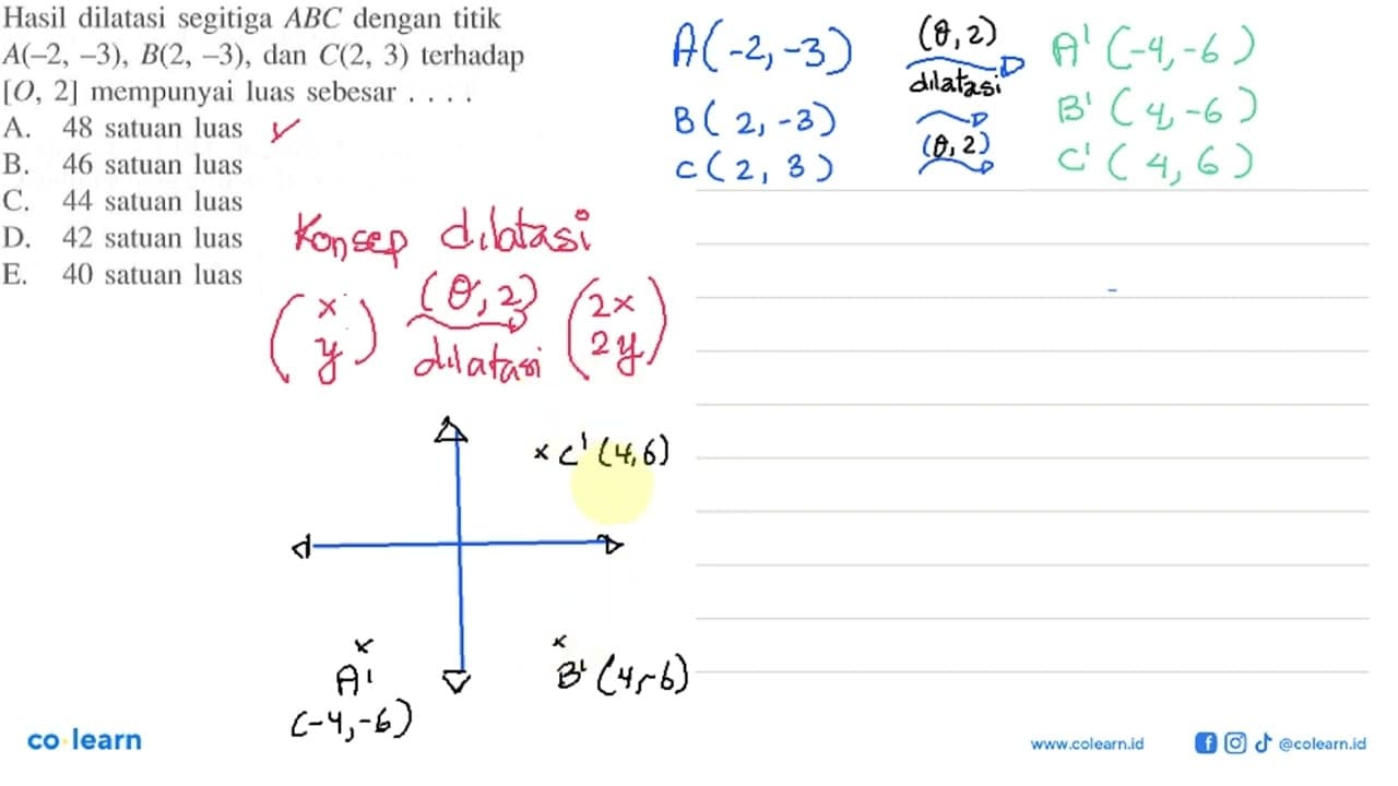 Hasil dilatasi segitiga ABC dengan titik A(-2,-3), B(2,-3),