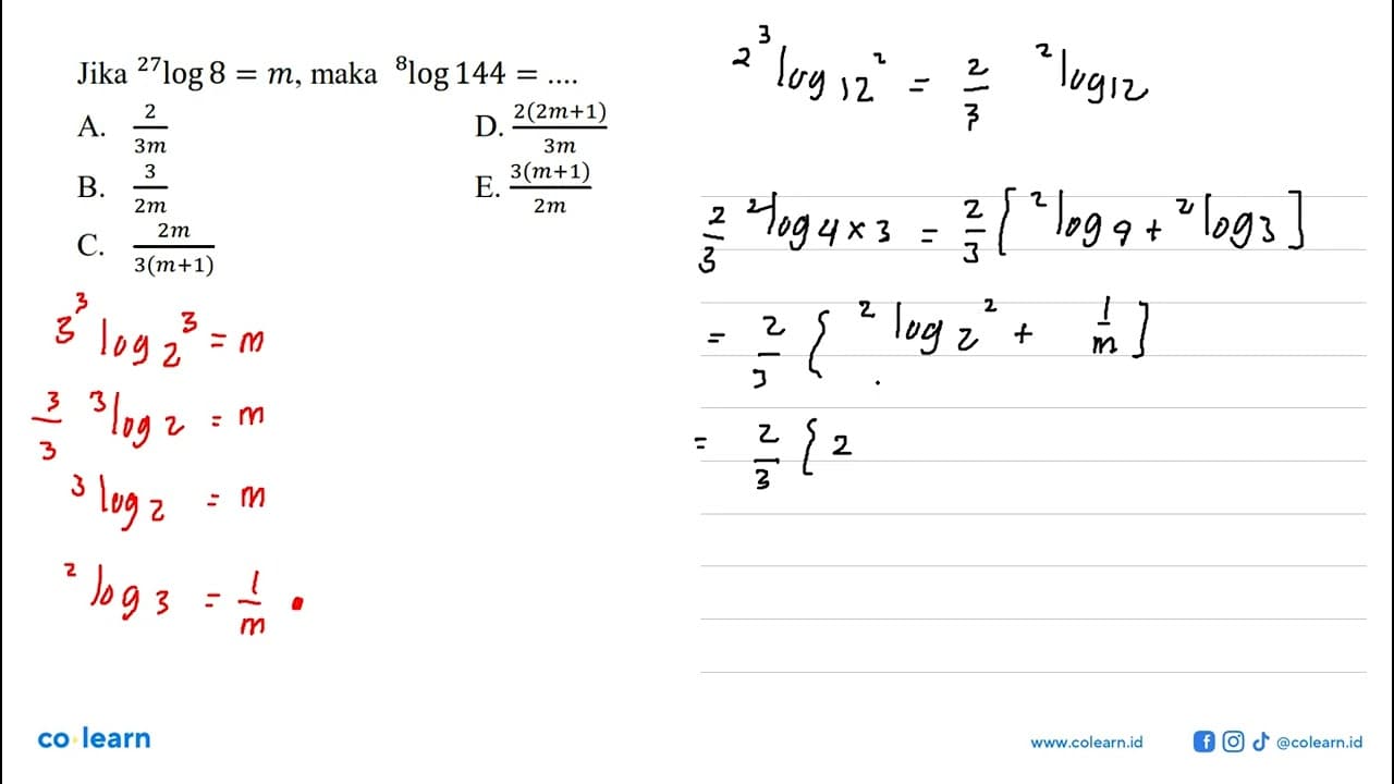 Jika 27log8=m, maka 8log144=...