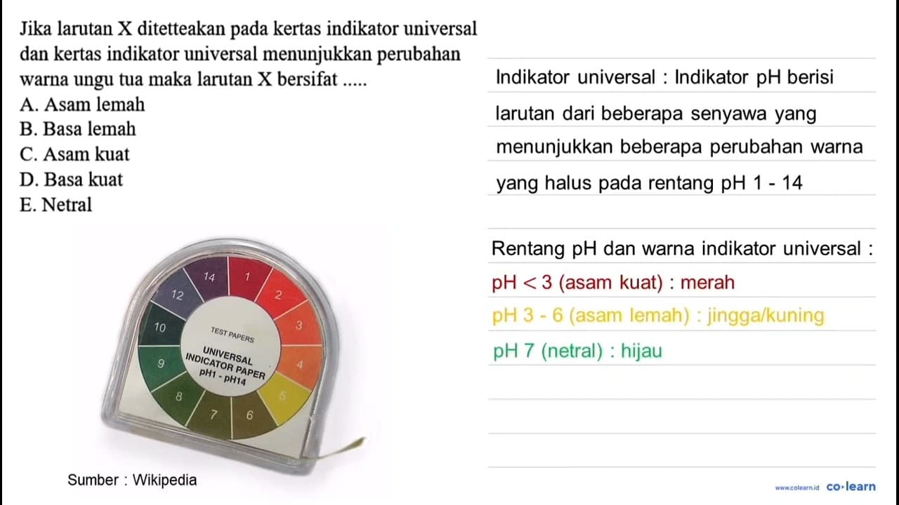 Jika larutan X ditetteakan pada kertas indikator universal