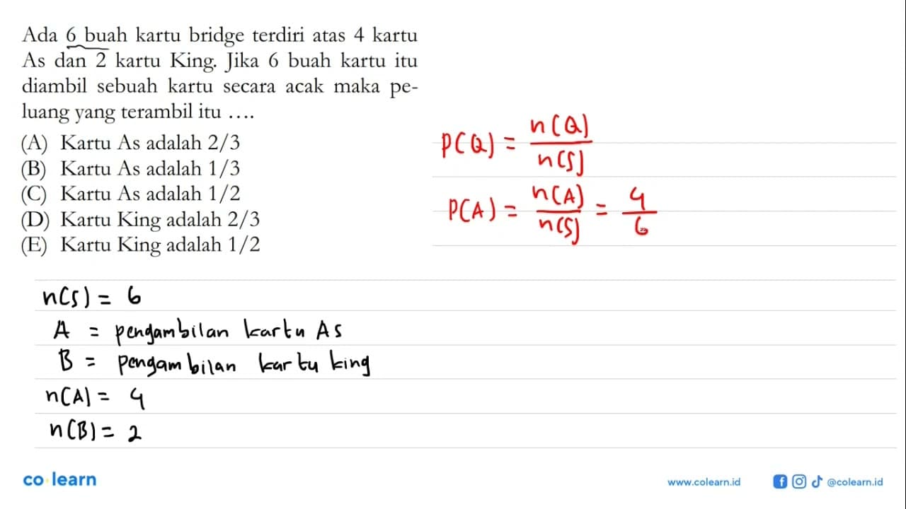 Ada 6 buah kartu bridge terdiri atas 4 kartu As dan 2 kartu