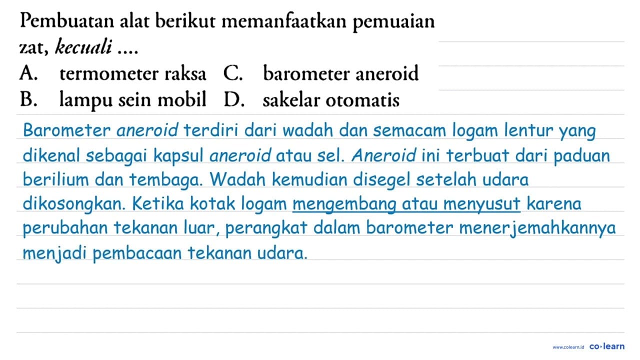 Pembuatan alat berikut memanfaatkan pemuaian zat, kecuali