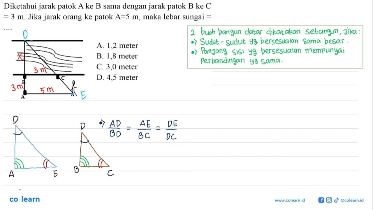 Diketahui jarak patok A ke B sama dengan jarak patok B ke C