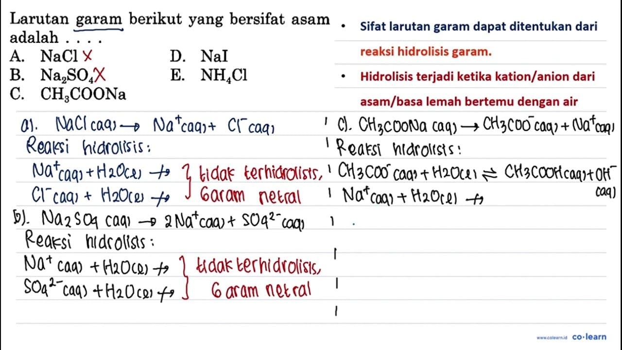 Larutan garam berikut yang bersifat asam adalah .... A.