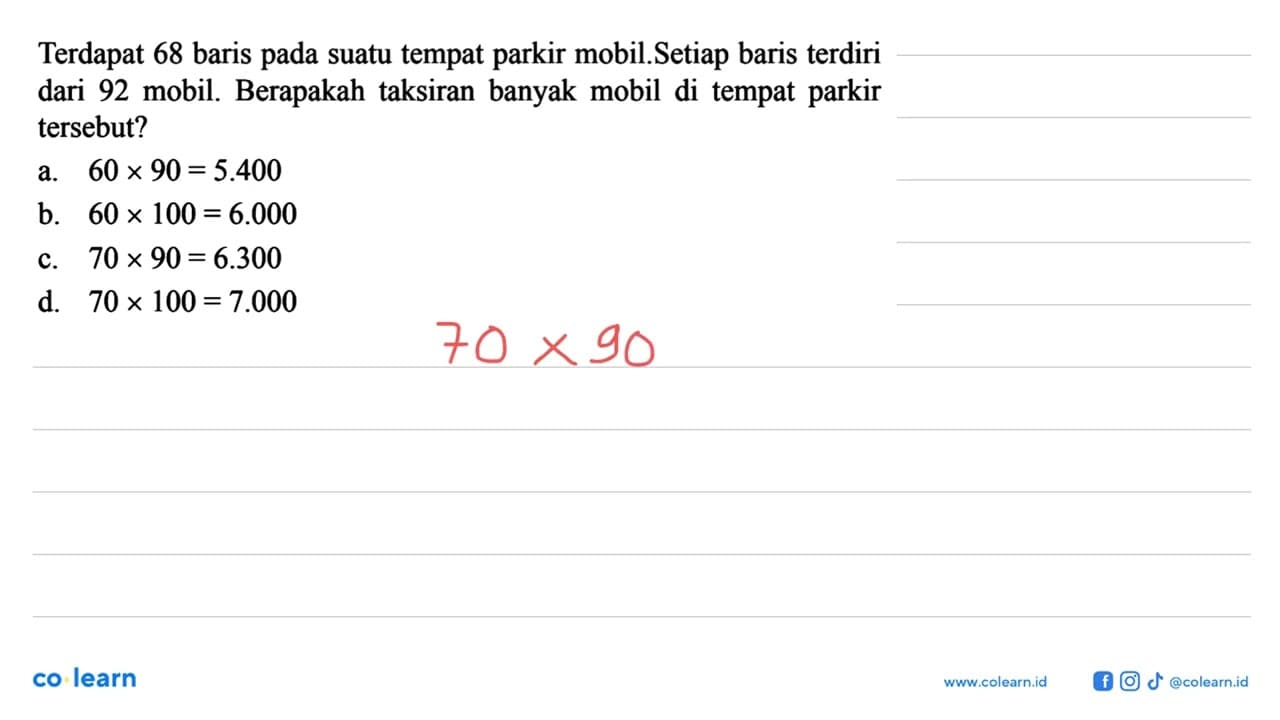 Terdapat 68 baris pada suatu tempat parkir mobil. Setiap