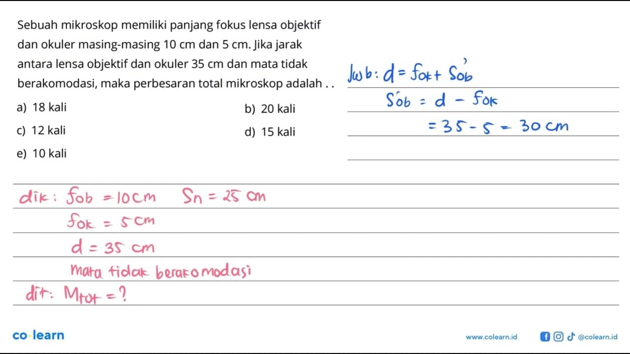 Sebuah mikroskop memiliki panjang fokus lensa objektif dan