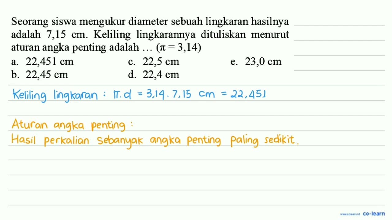 Seorang siswa mengukur diameter sebuah lingkaran hasilnya