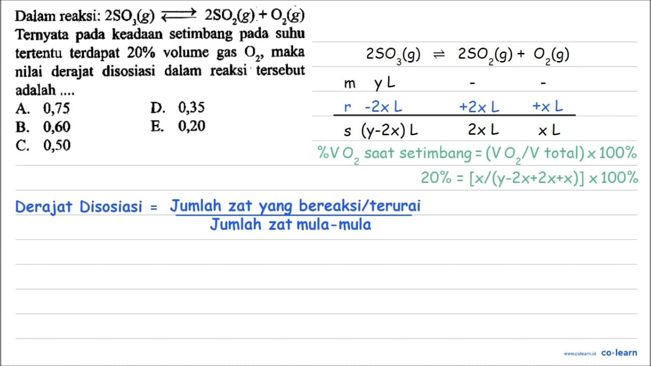 Dalam reaksi: 2SO3 (g) <=> 2SO2 (g) + O2 (g) Ternyata pada