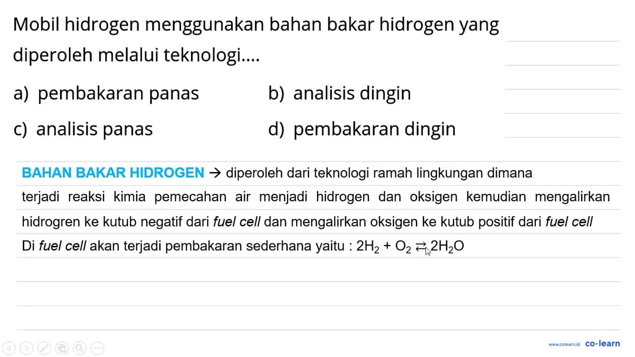 Mobil hidrogen menggunakan bahan bakar hidrogen yang