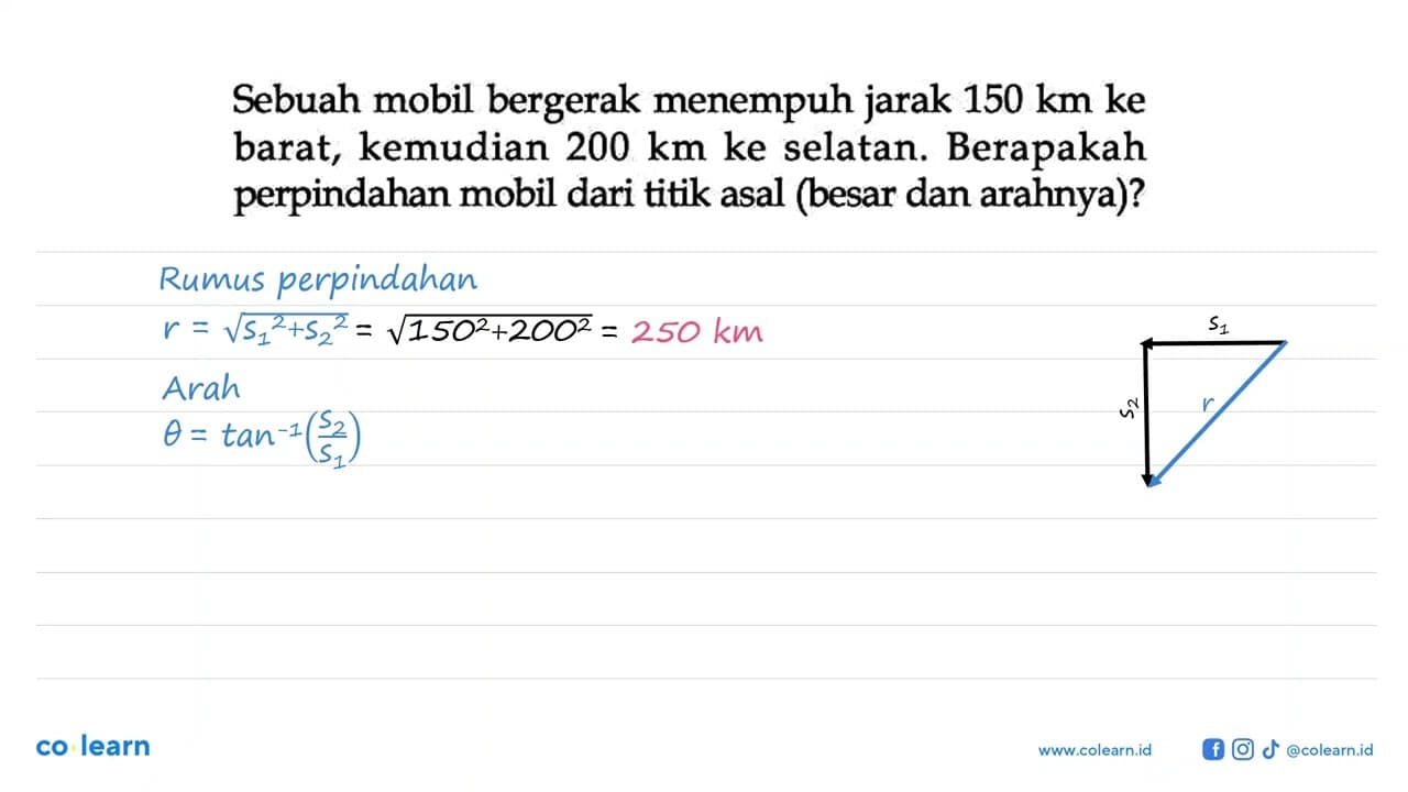 Sebuah mobil bergerak menempuh jarak 150 km ke barat,