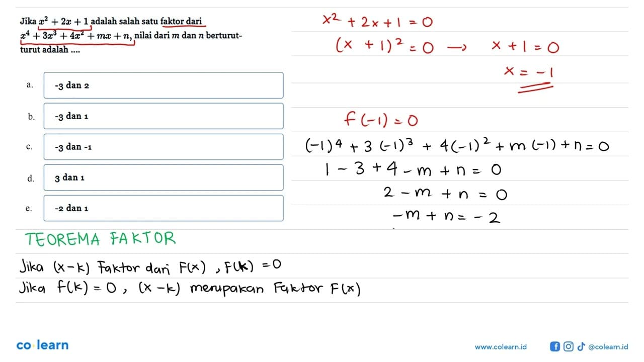 Jika x^2+2x+1 adalah salah satu faktor dari