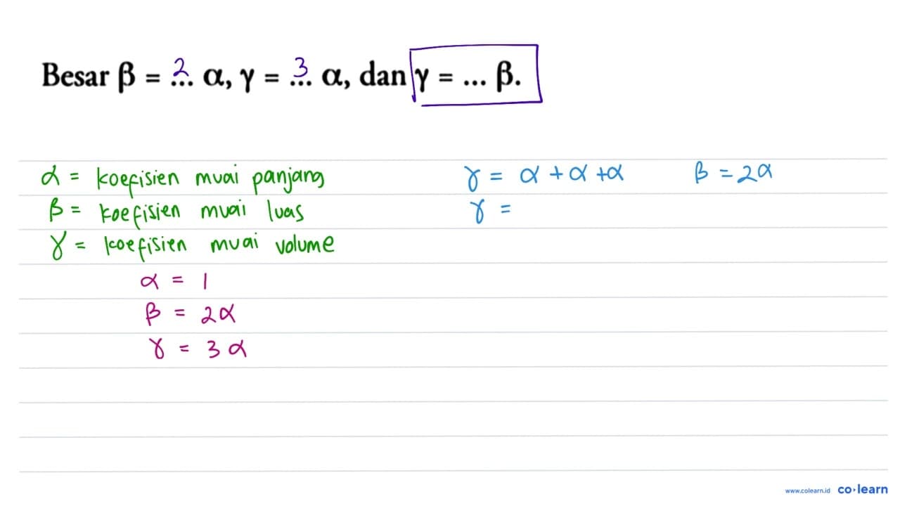 Besar beta=... alpha, gamma=... alpha, dan gamma=... beta