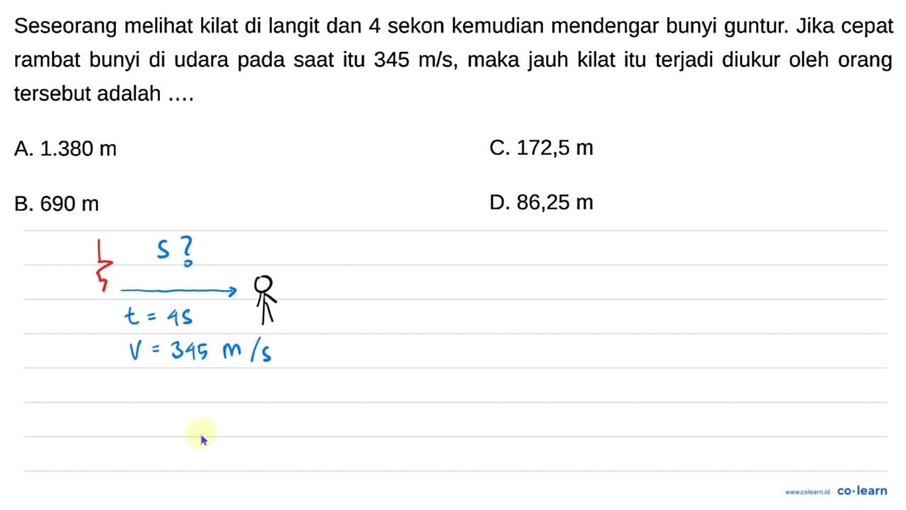 Seseorang melihat kilat di langit dan 4 sekon kemudian