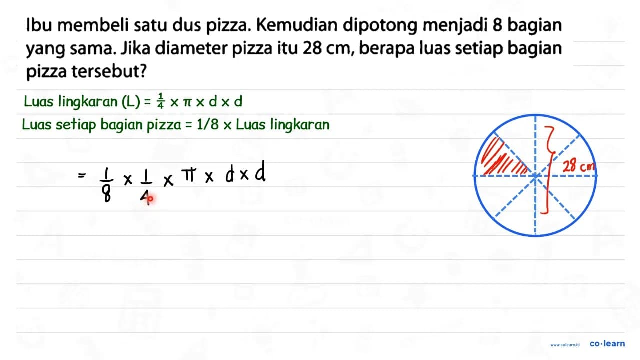 Ibu membeli satu dus pizza. Kemudian dipotong menjadi 8