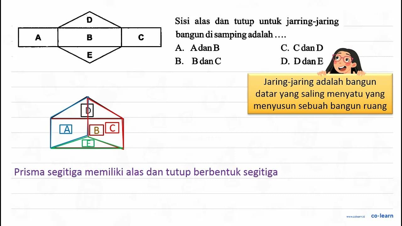 ABCDE Sisi alas dan tutup untuk jaring-jaring bangun di