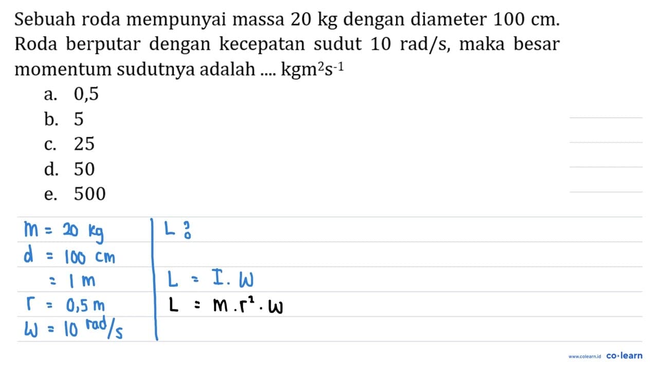 Sebuah roda mempunyai massa 20 kg dengan diameter 100 cm .