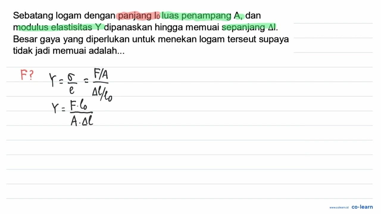 Sebatang logam dengan panjang lo luas penampang A , dan