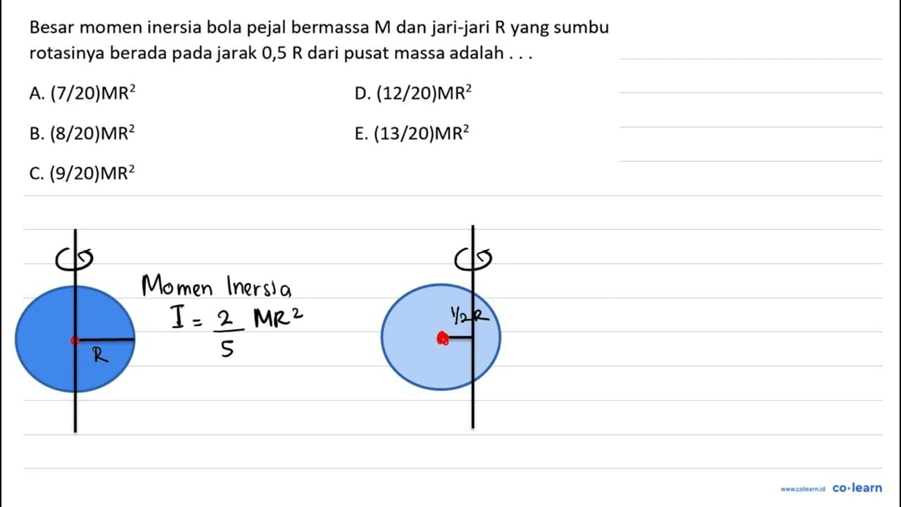 Besar momen inersia bola pejal bermassa M dan jari-jari R