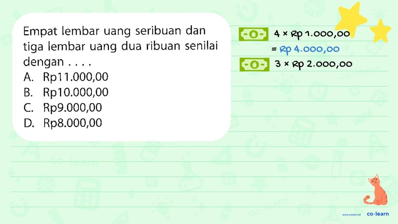 Empat lembar uang seribuan dan tiga lembar uang dua ribuan