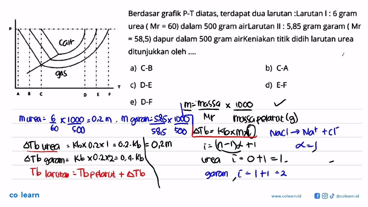 Berdasar grafik P-T diatas, terdapat dua larutan. Larutan I