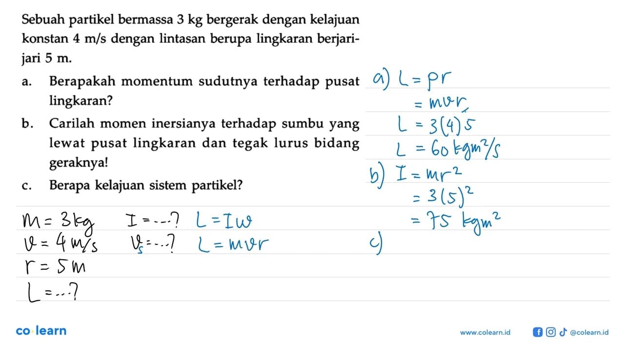 Sebuah partikel bermassa 3 kg bergerak dengan kelajuan