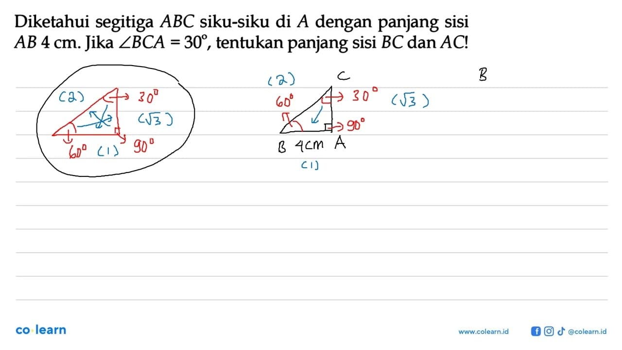 Diketahui segitiga ABC siku-siku di A dengan panjang sisi