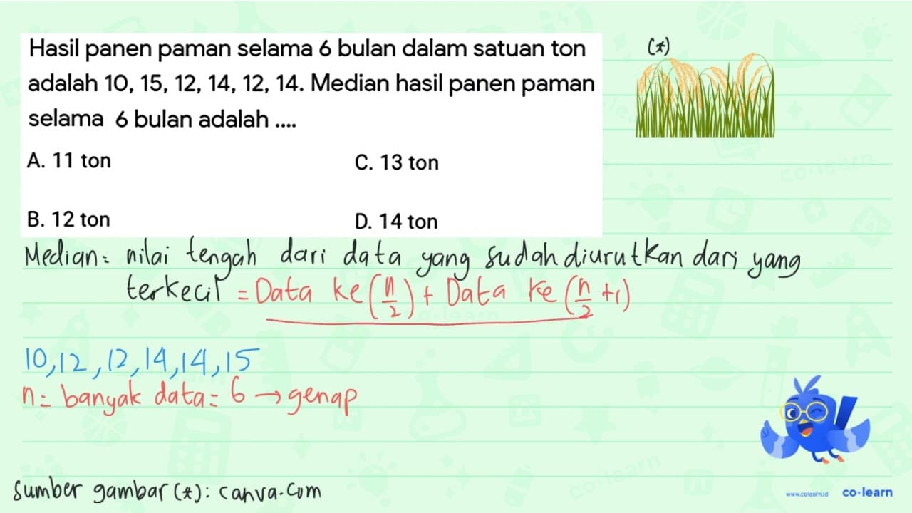 Hasil panen paman selama 6 bulan dalam satuan ton adalah