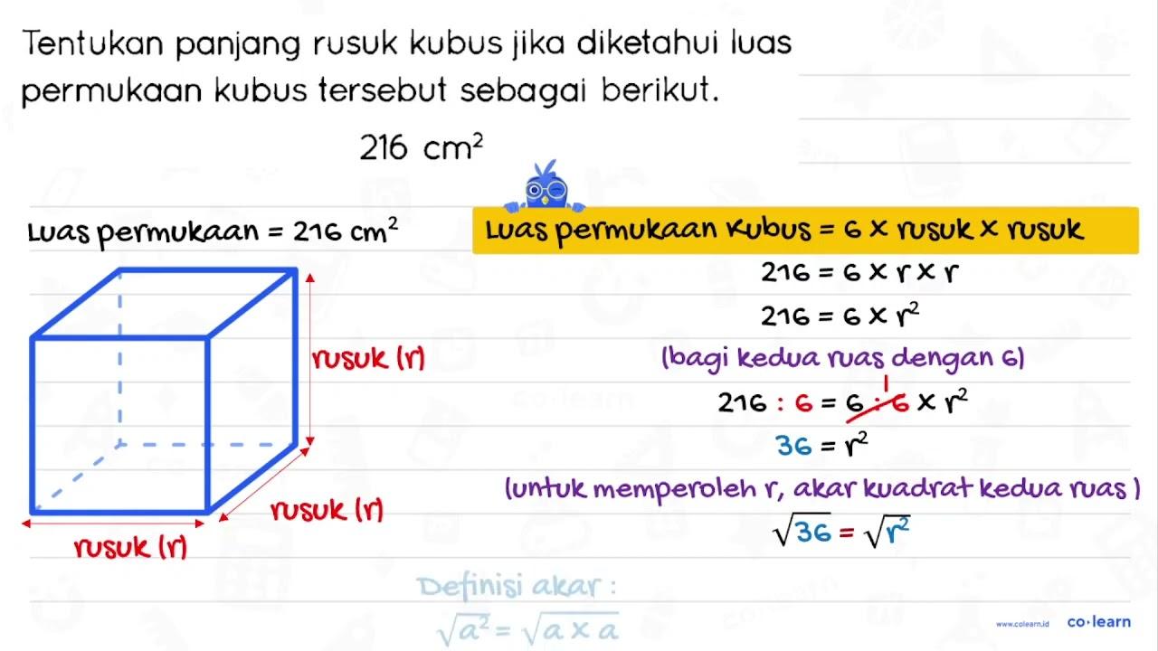 Tentukan panjang rusuk kubus jika diketahui luas permukaan