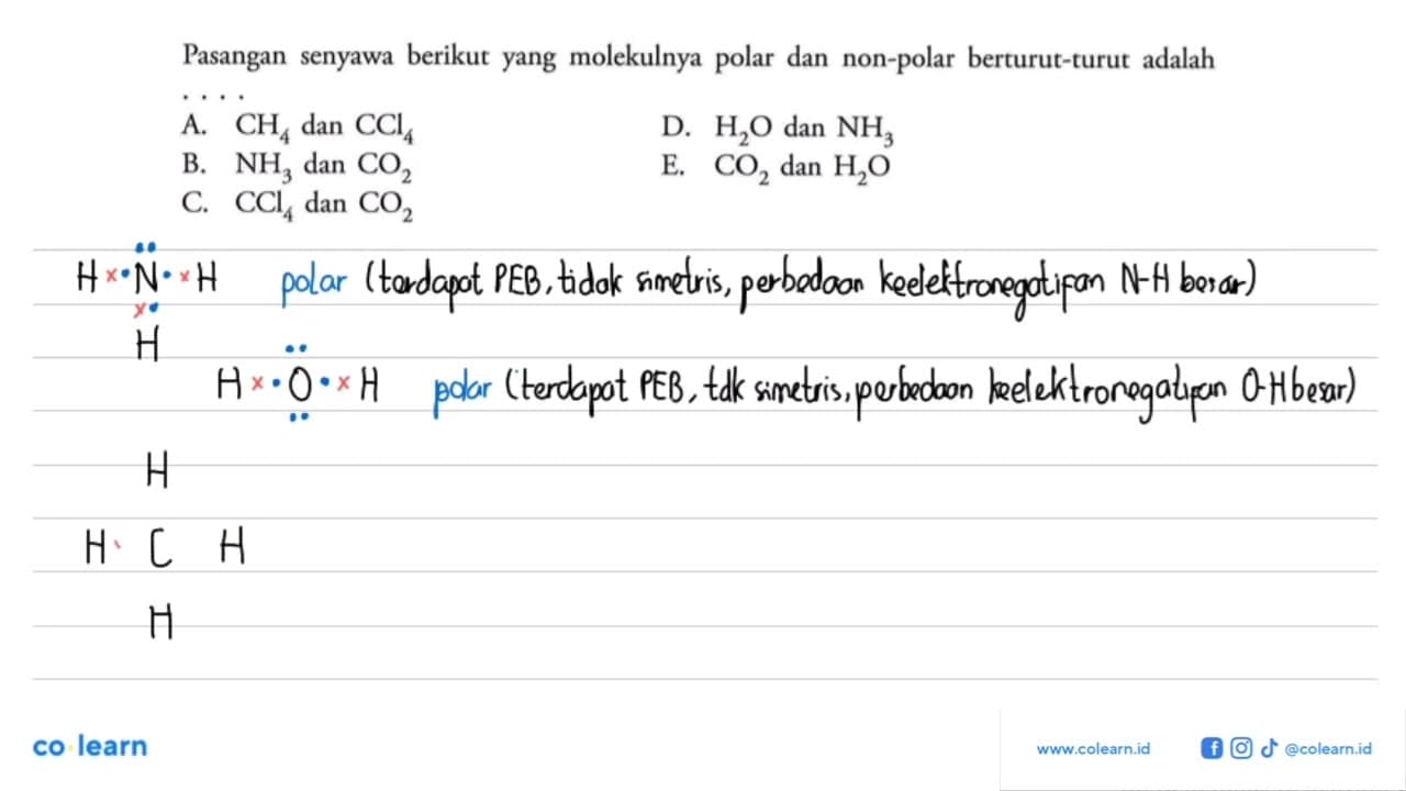 Pasangan senyawa berikut yang molekulnya polar dan