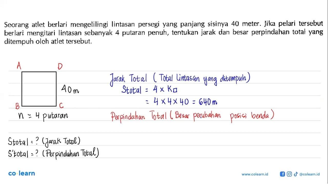 Seorang atlet berlari mengelilingi Iintasan persegi yang