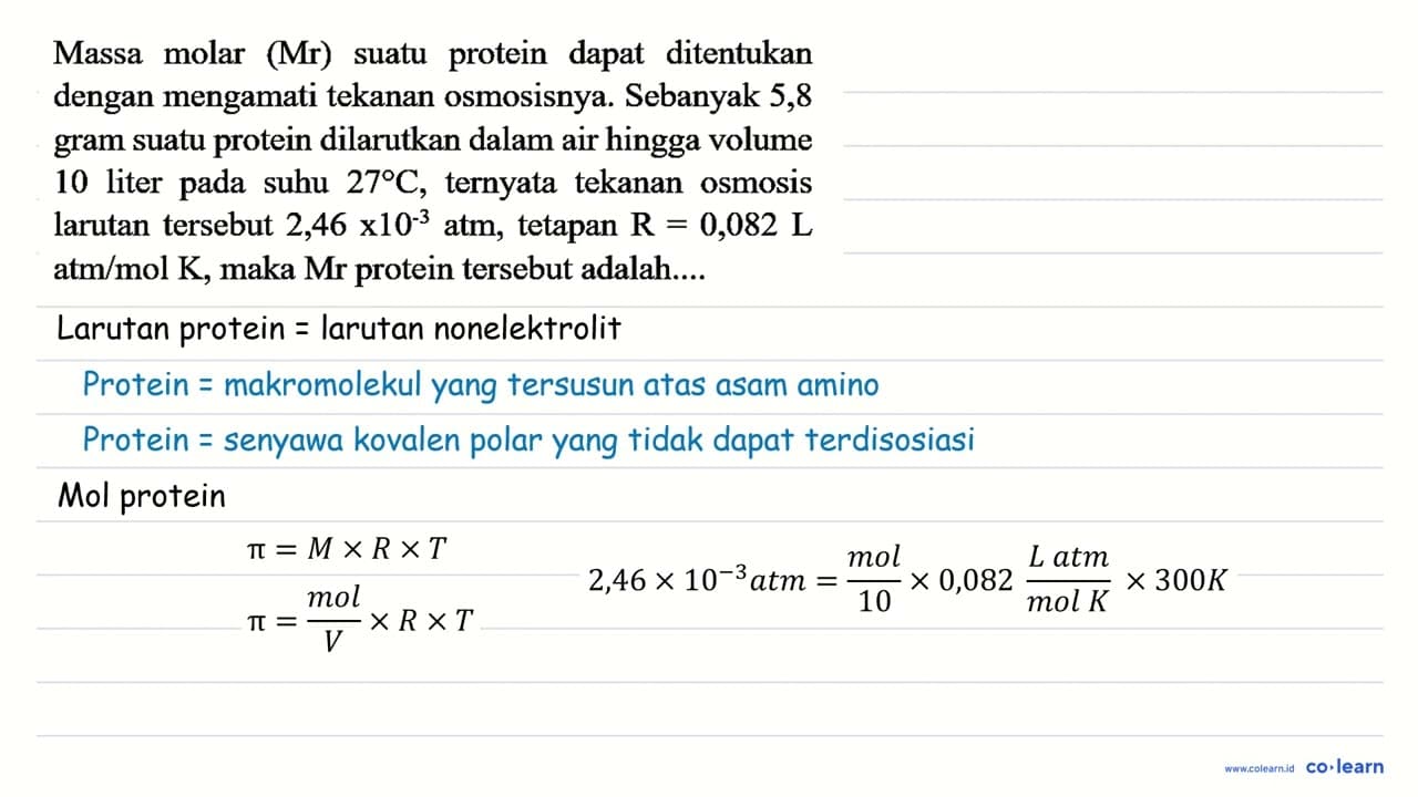 Massa molar (Mr) suatu protein dapat ditentukan dengan