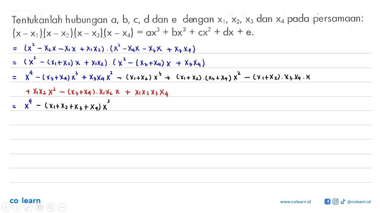 Tentukanlah hubungan a, b, c, d dan e dengan x1, x2, x3 dan