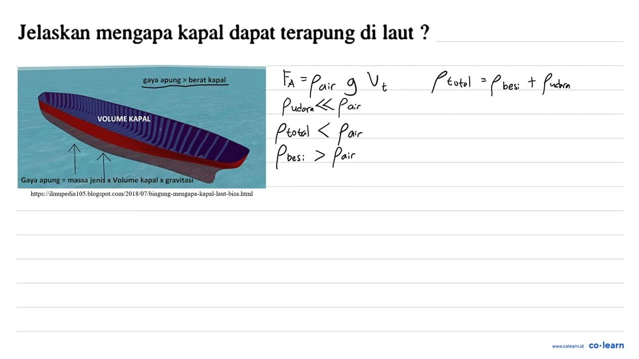 Jelaskan mengapa kapal dapat terapung di laut?