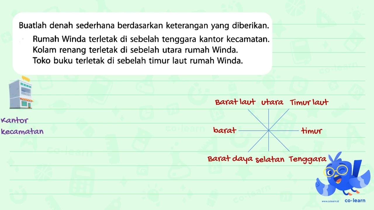 Buatlah denah sederhana berdasarkan keterangan yang